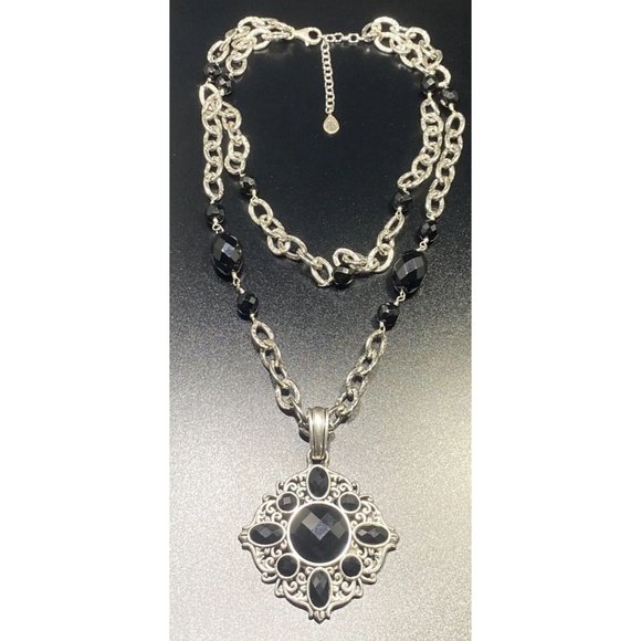 Studio Barse 925 And Faceted Jet Black Onyx Necklace Two Strand Designer - Picture 2 of 8